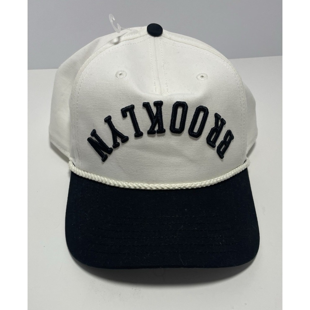 Mad Engine Brooklyn Upside Down Embroidered Snapback Hat White Black Rope Cap